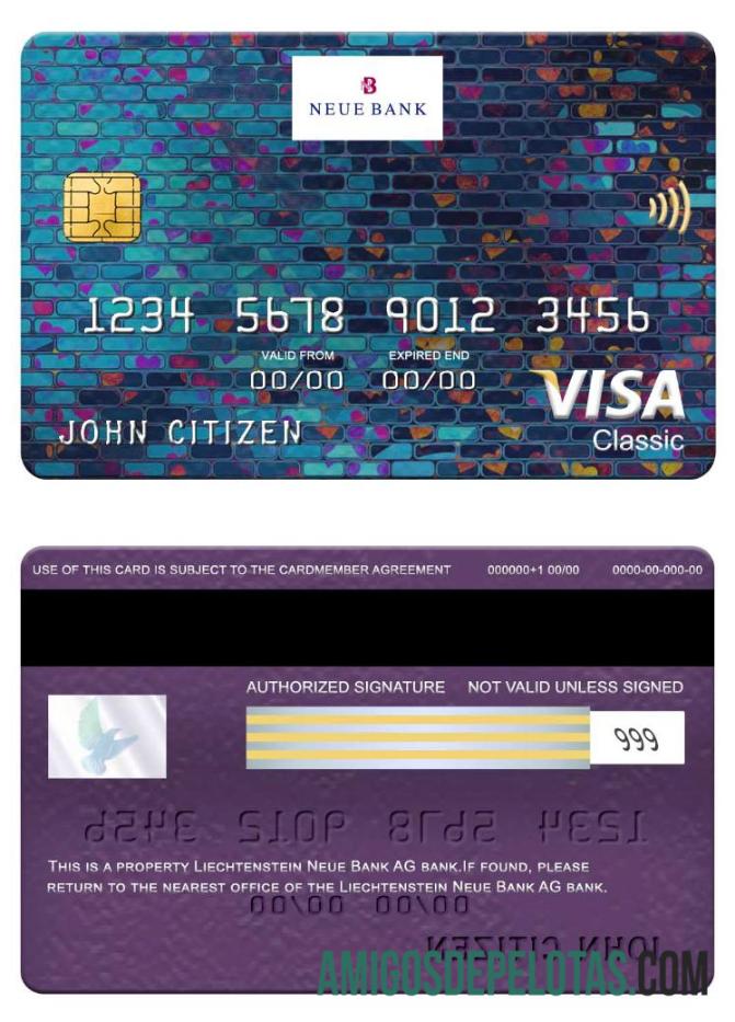 Liechtenstein Neue Bank AG Bank Visa Classic Card sample